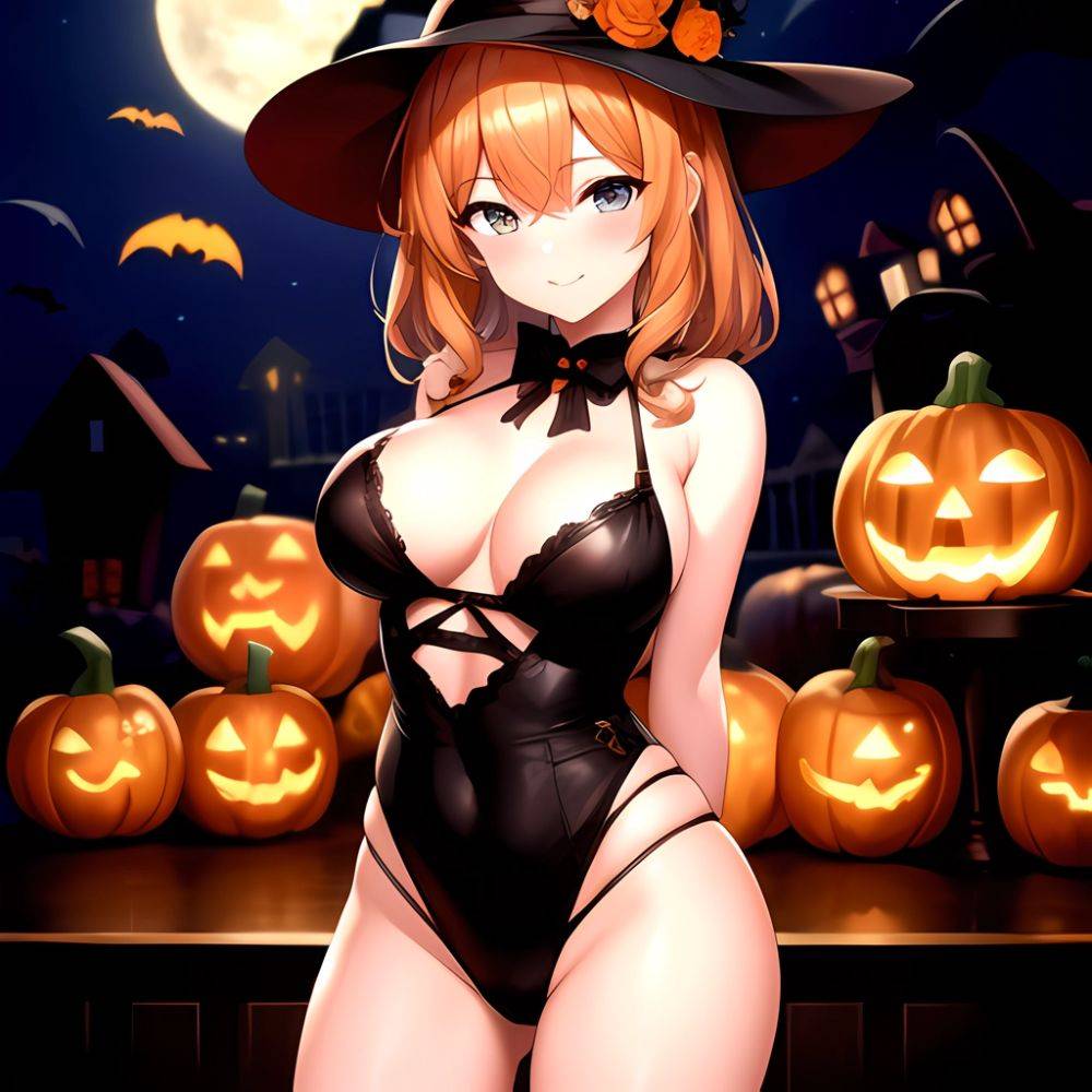1girl Solo Sexy Outfit Halloween Pumpkins Standing Arms Behind Back, 2522644150 - AIHentai - #main