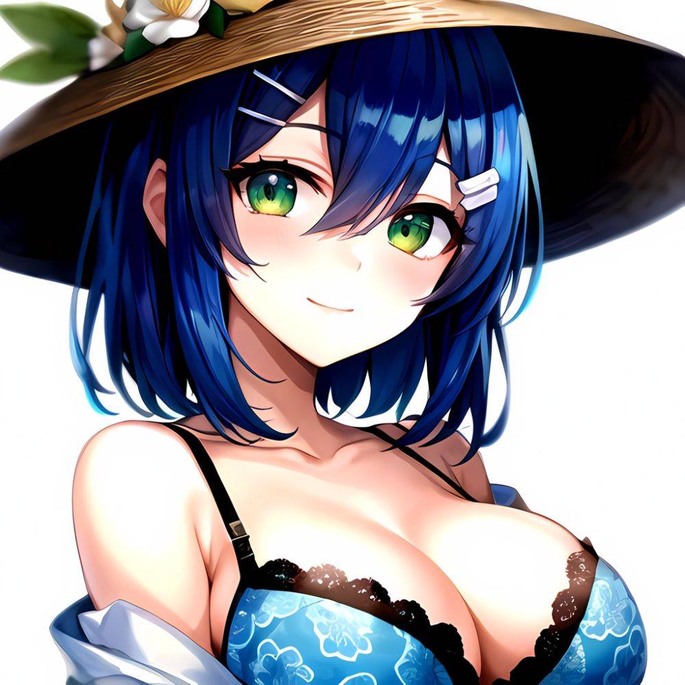 1girl Blush Bob Cut Bra Breasts Cleavage Close Up Closed Mouth Collarbone Commentary Eyelashes Eyes Visible Through Hair Floral, 1402569573 - AIHentai - #main