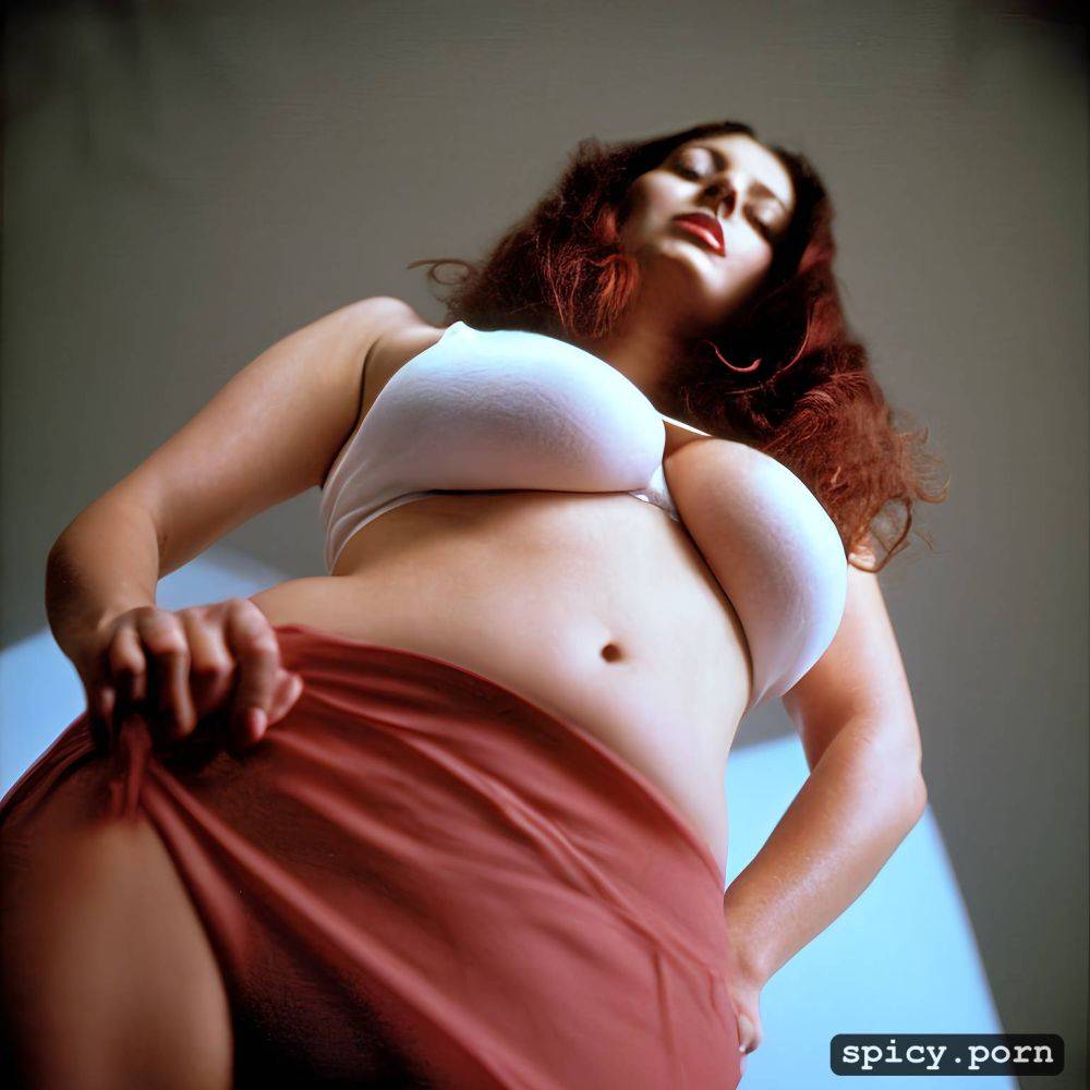 simple background, rachel bloom viewed from below visible nipples - #main