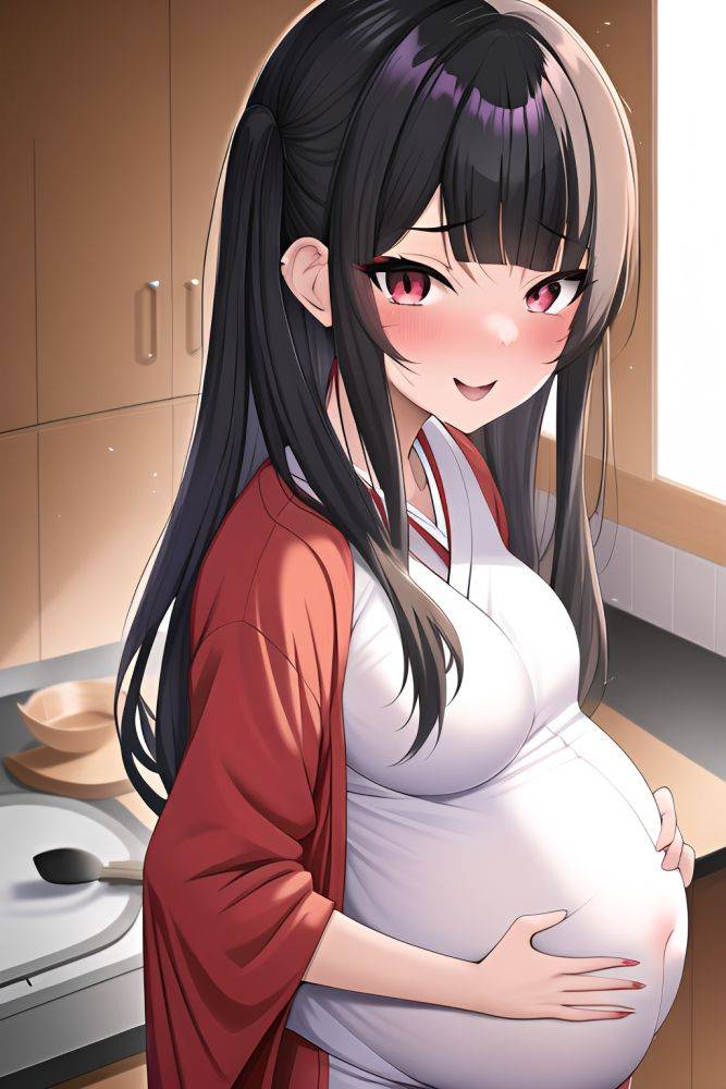 Anime Pregnant Small Tits 30s Age Ahegao Face Black Hair Slicked Hair Style Light Skin Painting Changing Room Close Up View Cooking Geisha - AI Hentai - #main