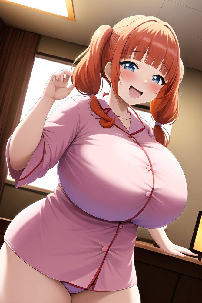 Anime Chubby Huge Boobs 70s Age Laughing Face Ginger Pigtails Hair Style Light Skin Film Photo Club Front View Massage Pajamas - AI Hentai - #main