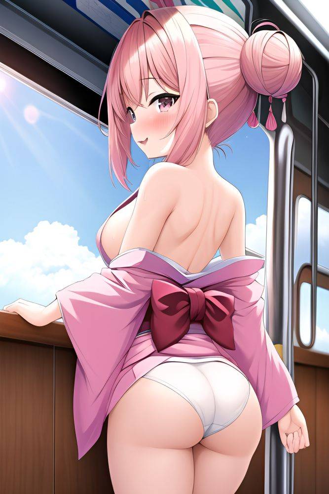 Anime Skinny Small Tits 20s Age Orgasm Face Pink Hair Hair Bun Hair Style Light Skin Vintage Bus Back View Bathing Kimono - AI Hentai - #main