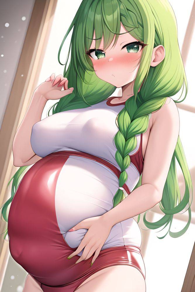Anime Pregnant Small Tits 30s Age Pouting Lips Face Green Hair Braided Hair Style Light Skin Skin Detail (beta) Snow Close Up View Working Out Latex - AI Hentai - #main