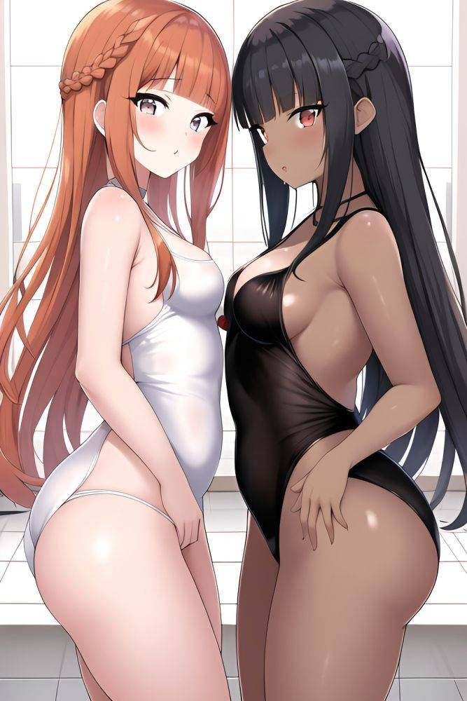 Anime Busty Small Tits 60s Age Seductive Face Ginger Braided Hair Style Dark Skin Black And White Shower Side View T Pose Teacher - AI Hentai - #main