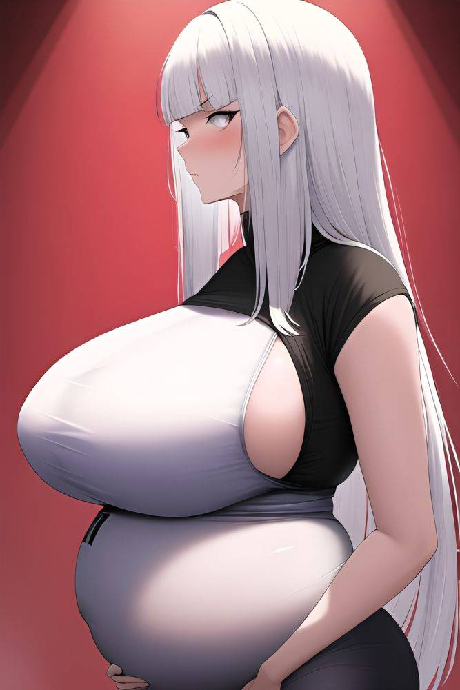 Anime Pregnant Huge Boobs 70s Age Serious Face White Hair Bangs Hair Style Light Skin Crisp Anime Prison Side View Yoga Goth - AI Hentai - #main