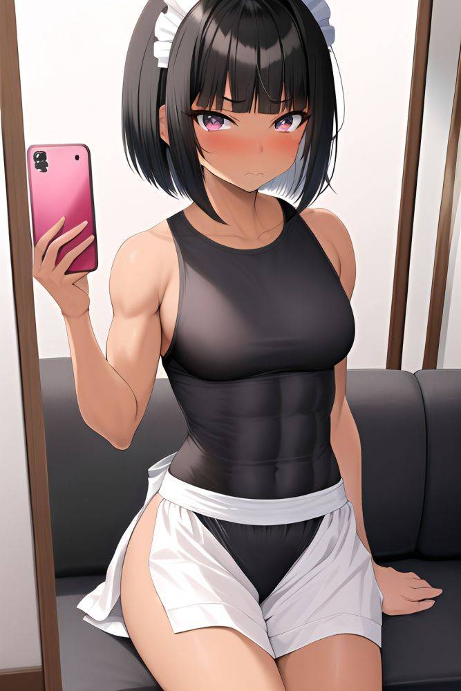 Anime Muscular Small Tits 80s Age Sad Face Black Hair Bobcut Hair Style Dark Skin Mirror Selfie Couch Side View Working Out Maid 3662262781472518623 - AI Hentai - #main
