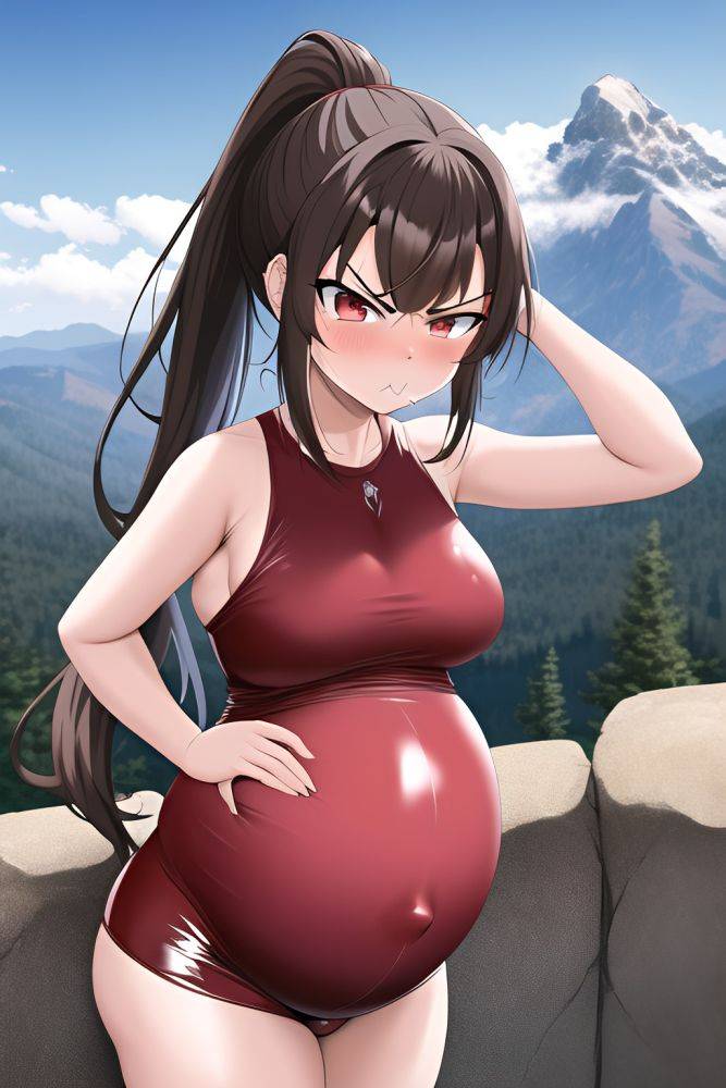 Anime Pregnant Small Tits 20s Age Angry Face Brunette Ponytail Hair Style Light Skin Dark Fantasy Mountains Front View Plank Latex 3662336222915537884 - AI Hentai - #main