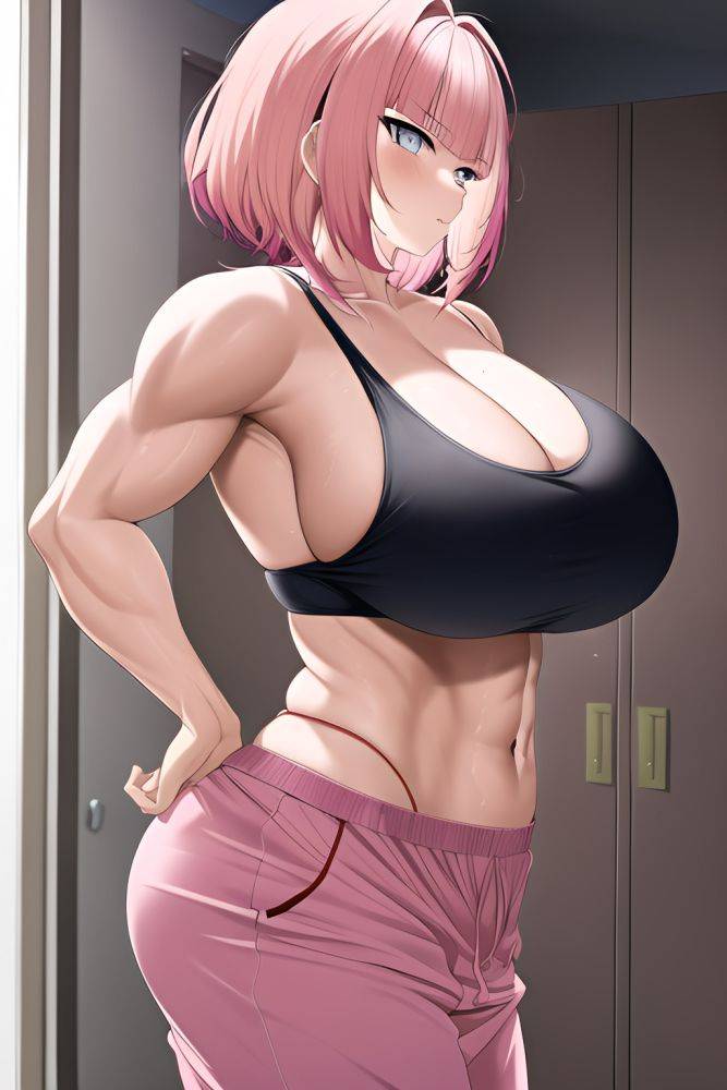 Anime Muscular Huge Boobs 18 Age Serious Face Pink Hair Pixie Hair Style Light Skin Warm Anime Locker Room Side View Jumping Pajamas 3662382608563267048 - AI Hentai - #main