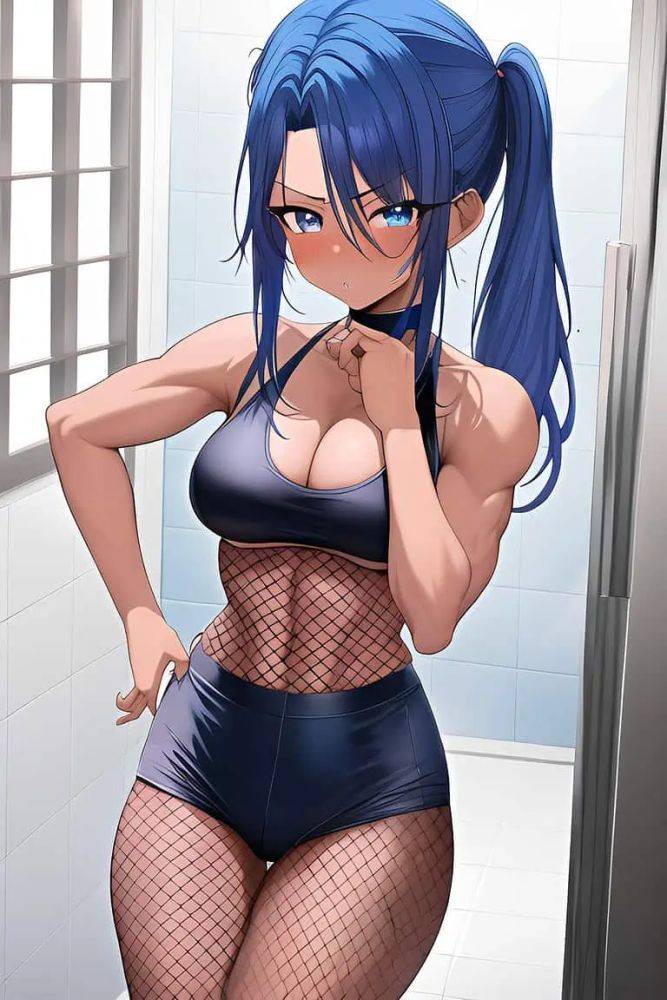 Anime Muscular Small Tits 80s Age Shocked Face Blue Hair Slicked Hair Style Dark Skin Comic Bathroom Close Up View Yoga Fishnet 3662467649268055284 - AI Hentai - #main