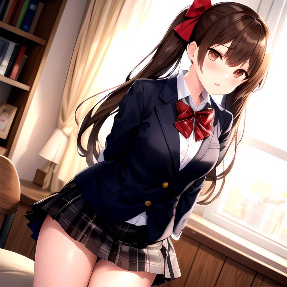 Shirai Kuroko 1girl Arms Behind Back Bdsm Black Skirt Blazer Blush Bondage Bound Bound Arms Bound Legs Bow Bowtie Brown, 125552384 - AI Hentai - #main