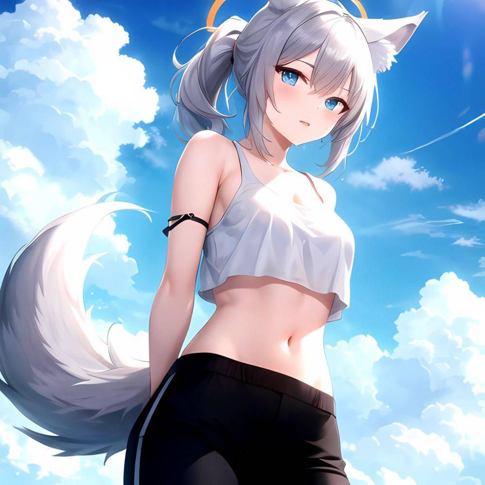 Shiroko Blue Archive 1girl Alternate Costume Animal Ear Fluff Animal Ears Arms Behind Back Black Pants Blue Eyes Blue Sky, 2698561470 - AI Hentai - #main