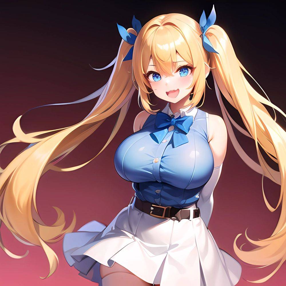 1girl Aymusk Belt White Skirt Blonde Hair Blue Eyes Blush Bow Bowtie Breasts Curvy Elbow Gloves Fang Gloves Gradient Background, 1821599409 - AI Hentai - #main