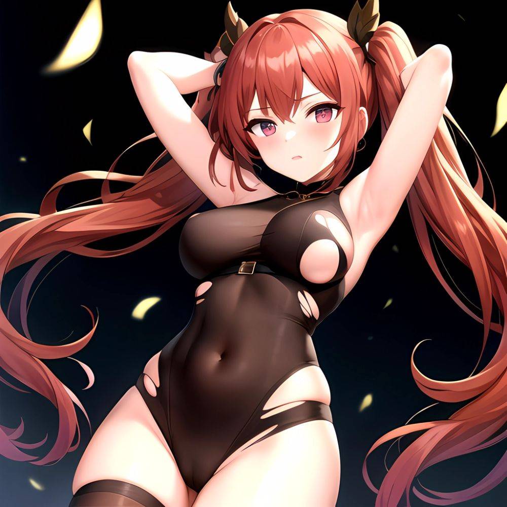 Roana Epic Seven 1girl Areola Slip Arm Garter Armpits Arms Behind Head Black Bodysuit Blush Bodysuit Breasts Brown Hair Covered, 1635224083 - AI Hentai - #main