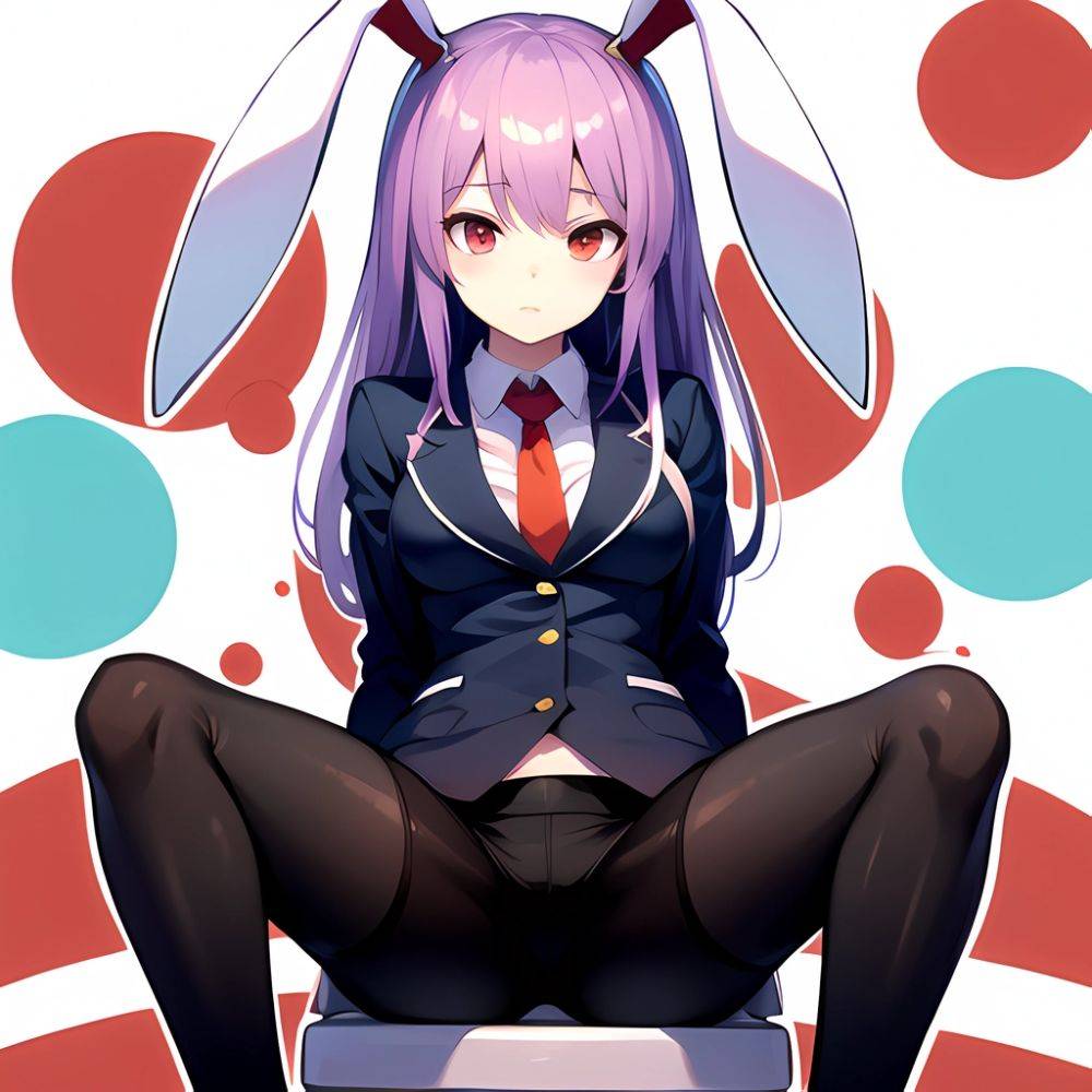 Ai Assisted Breasts Highres Medium Breasts Red Eyes Reisen Udongein Inaba Sitting Spread Legs Touhou Arms Behind Back White Outl, 1555284510 - AI Hentai - #main