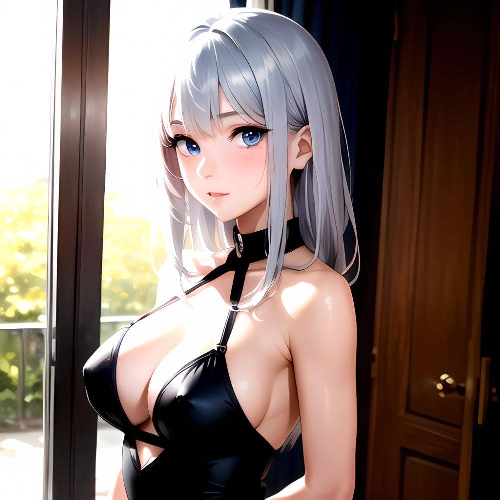 1girl Sexy Blue Eyes Silver Hair Arms Behind Back Facing The Camera Looking At The Camera, 3111185596 - AI Hentai - #main