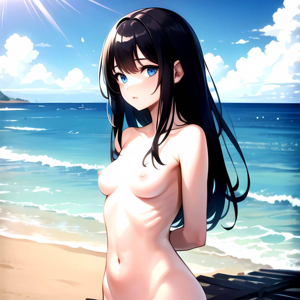 1girl Solo Beach Blue Eyes Naked Arms Behind Back, 4039847640 - AI Hentai - #main