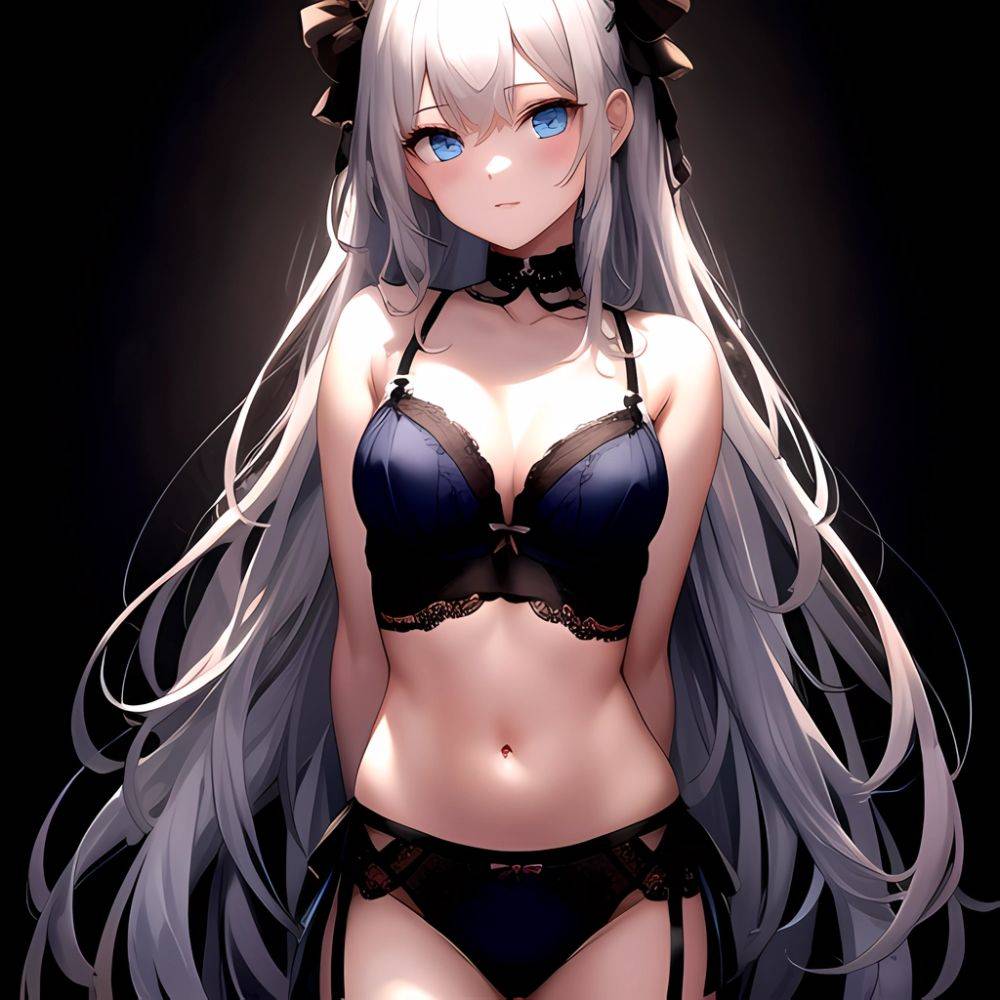 1girl Solo Gothic Emo Lingerie Arms Behind Back Facing The Viewer Blue Eyes, 2671500250 - AI Hentai - #main