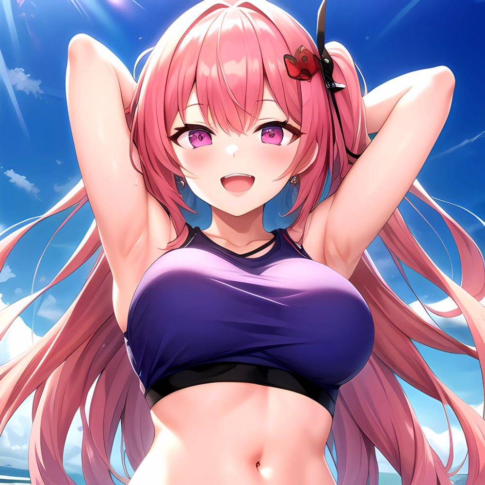 1girl D Absurdres Armpits Arms Behind Head Azur Lane Blush Breasts Bremerton Azur Lane Crop Top Highres Large Breasts Looking, 3541807141 - AI Hentai - #main