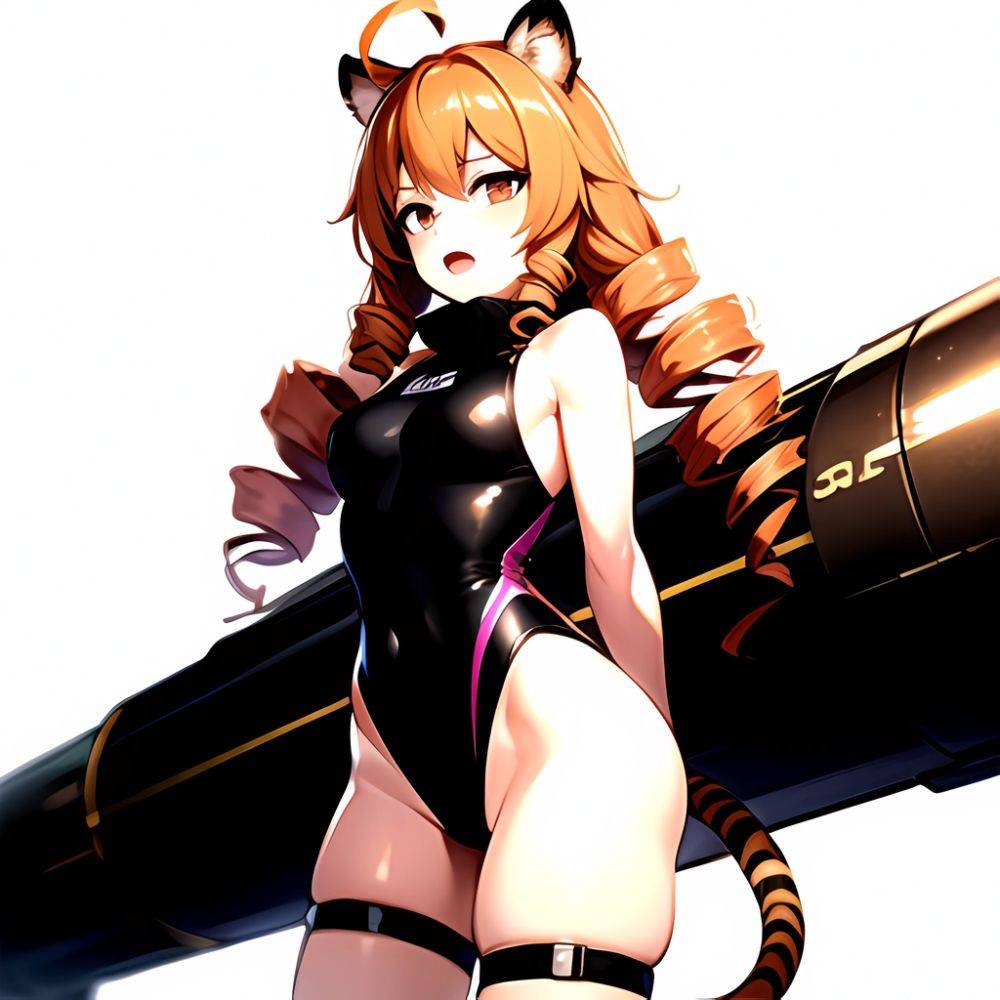 1girl Ahoge Animal Ears Arknights Black One Piece Swimsuit Blush Center Opening Drill Hair Drill Sidelocks Groin Highres Invisib, 830723498 - AI Hentai - #main