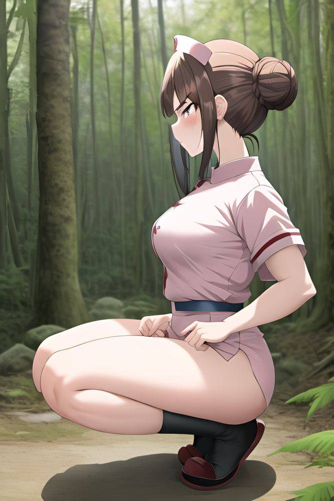 Anime Busty Small Tits 18 Age Angry Face Brunette Hair Bun Hair Style Light Skin Soft + Warm Jungle Side View Squatting Nurse 3663055200434926084 - AI Hentai - #main