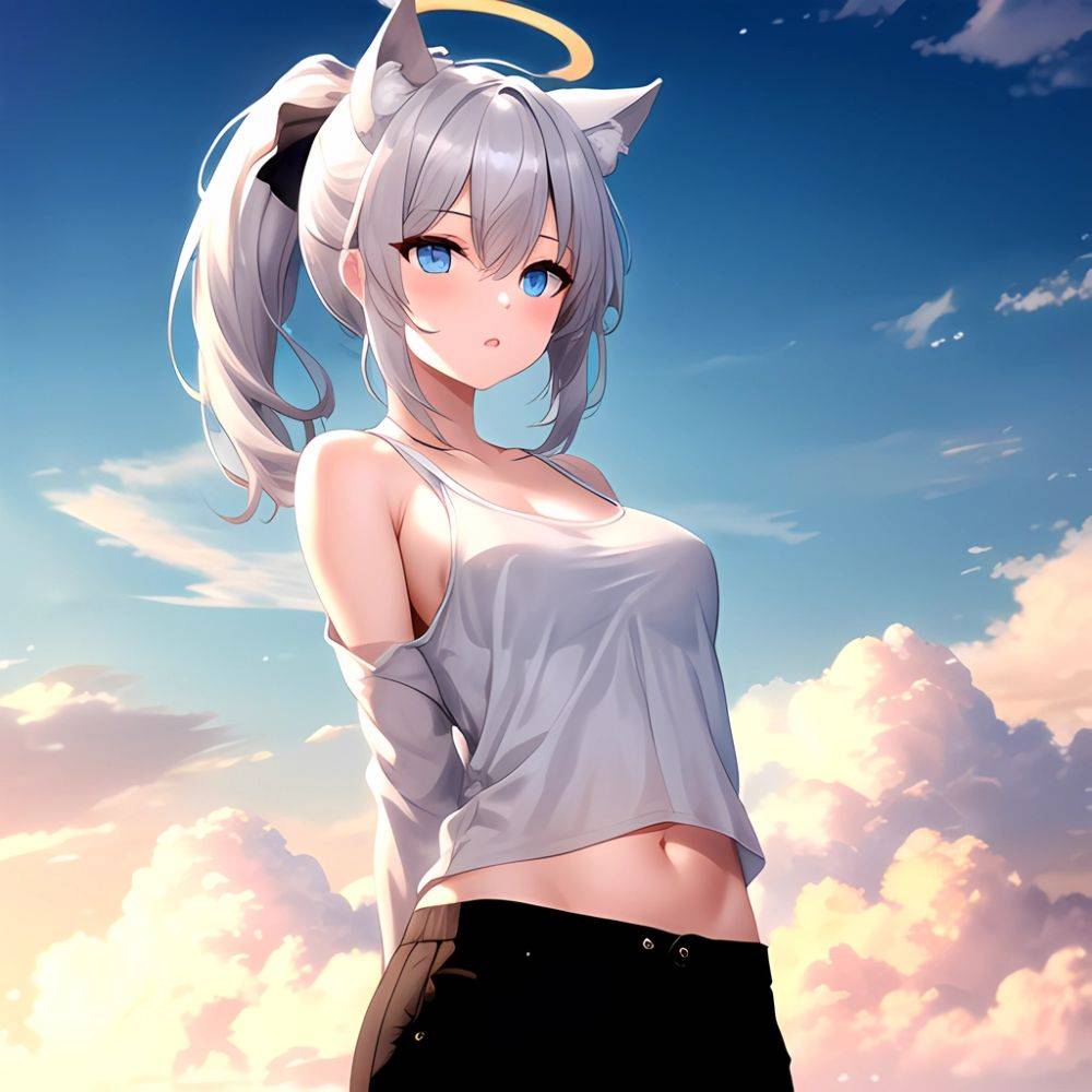 Shiroko Blue Archive 1girl Alternate Costume Animal Ear Fluff Animal Ears Arms Behind Back Black Pants Blue Eyes Blue Sky, 2701041028 - AI Hentai - #main