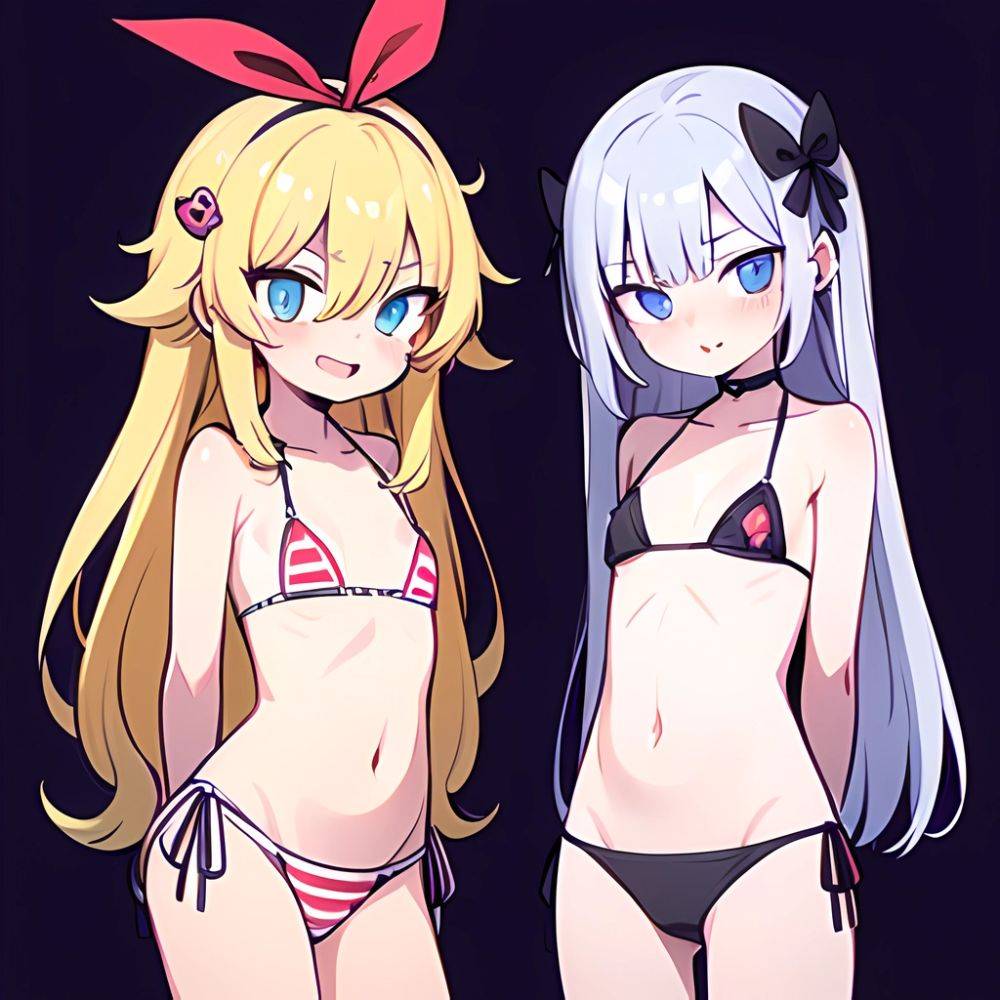 Gabriel Tenma White Raphiel Shiraha Ainsworth 2girls American Flag Bikini Bikini Blonde Hair Blue Eyes Blush Breasts Cross Hair, 1877659521 - AI Hentai - #main