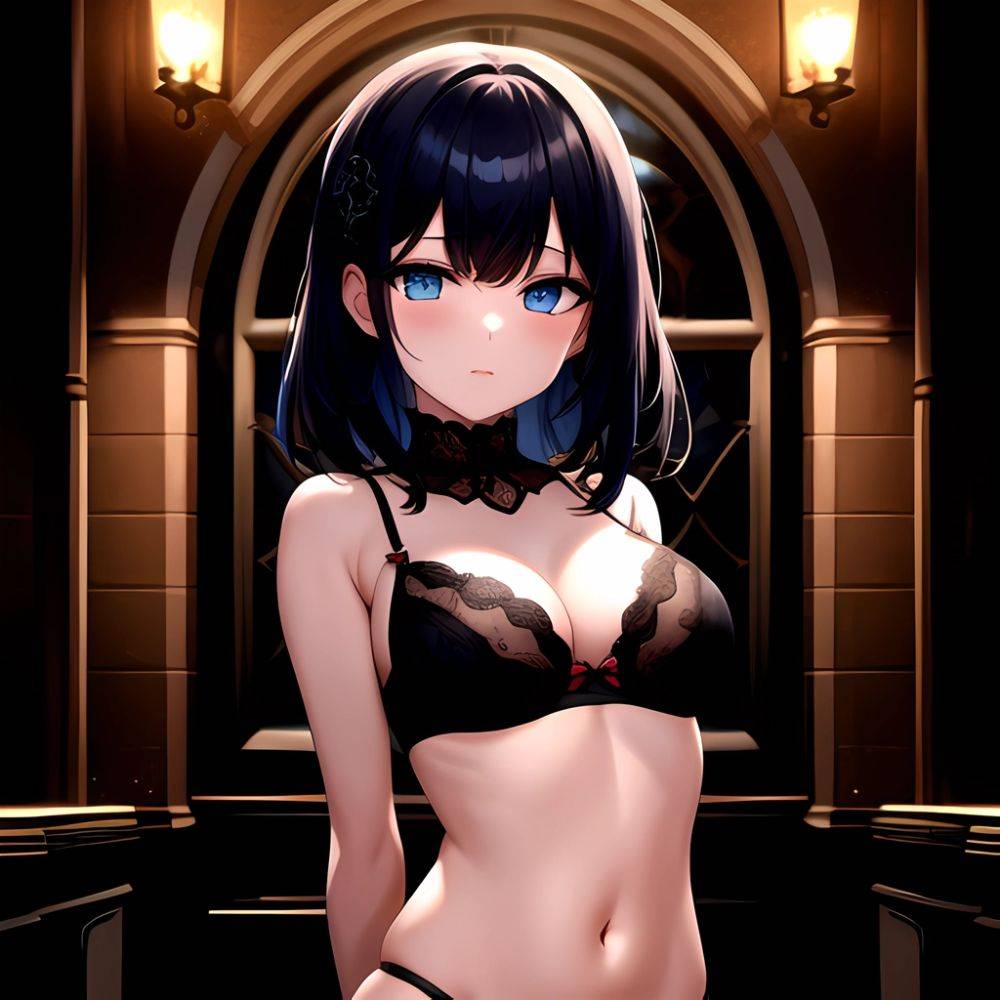 1girl Solo Gothic Emo Lingerie Arms Behind Back Facing The Viewer Blue Eyes, 107882825 - AI Hentai - #main