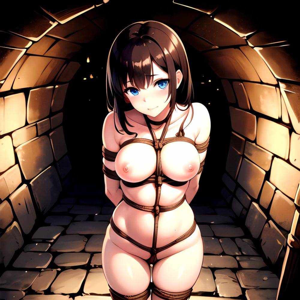 1girl Solo BDSM Tied Up Rope Dungeon Cave Naked Pov Blue Eyes Arms Behind Back Masterpiece High Quality, 902064033 - AI Hentai - #main