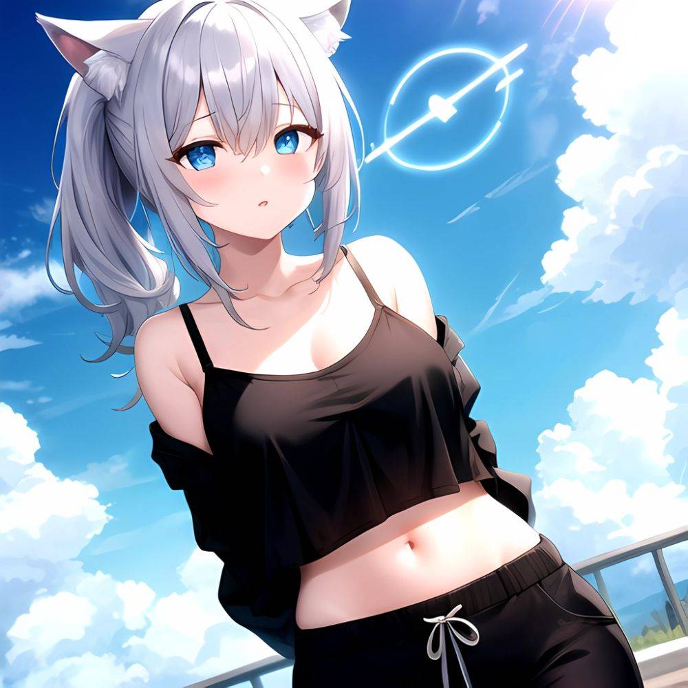 Shiroko Blue Archive 1girl Alternate Costume Animal Ear Fluff Animal Ears Arms Behind Back Black Pants Blue Eyes Blue Sky, 1560844847 - AI Hentai - #main