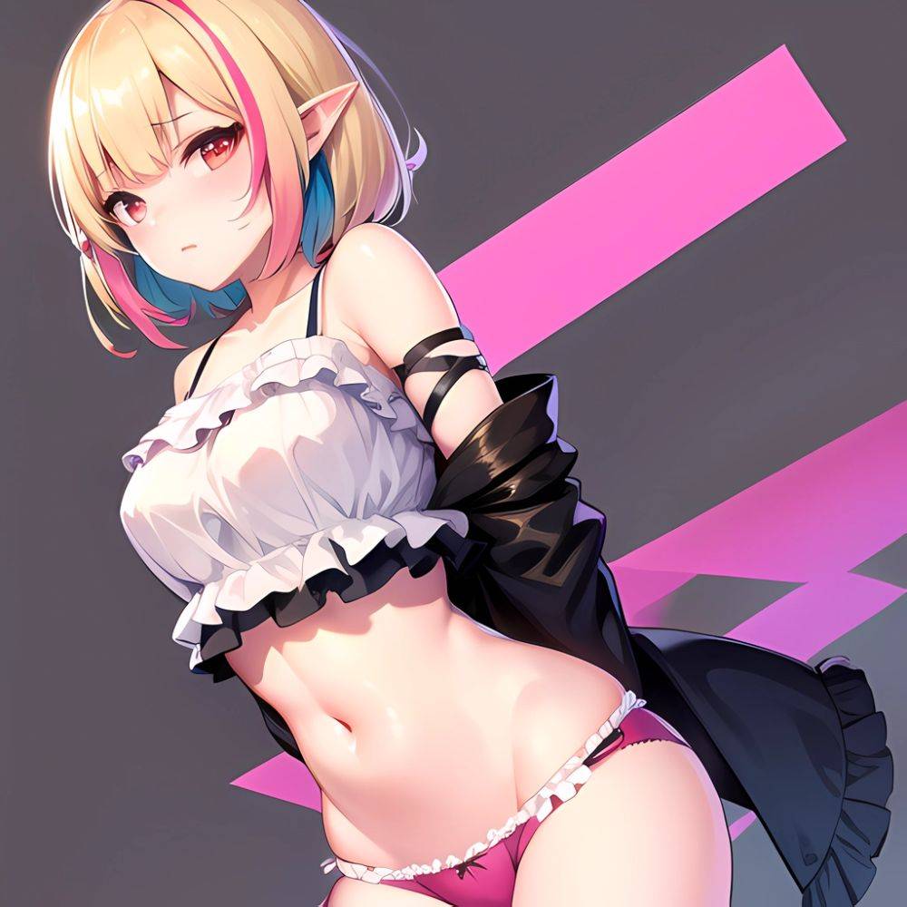 1girl Blonde Hair Frilled Panties Frills Highres Hip Bones Looking At Viewer Makaino Ririmu Multicolored Hair Navel Nijisanji No, 1820088999 - AI Hentai - #main