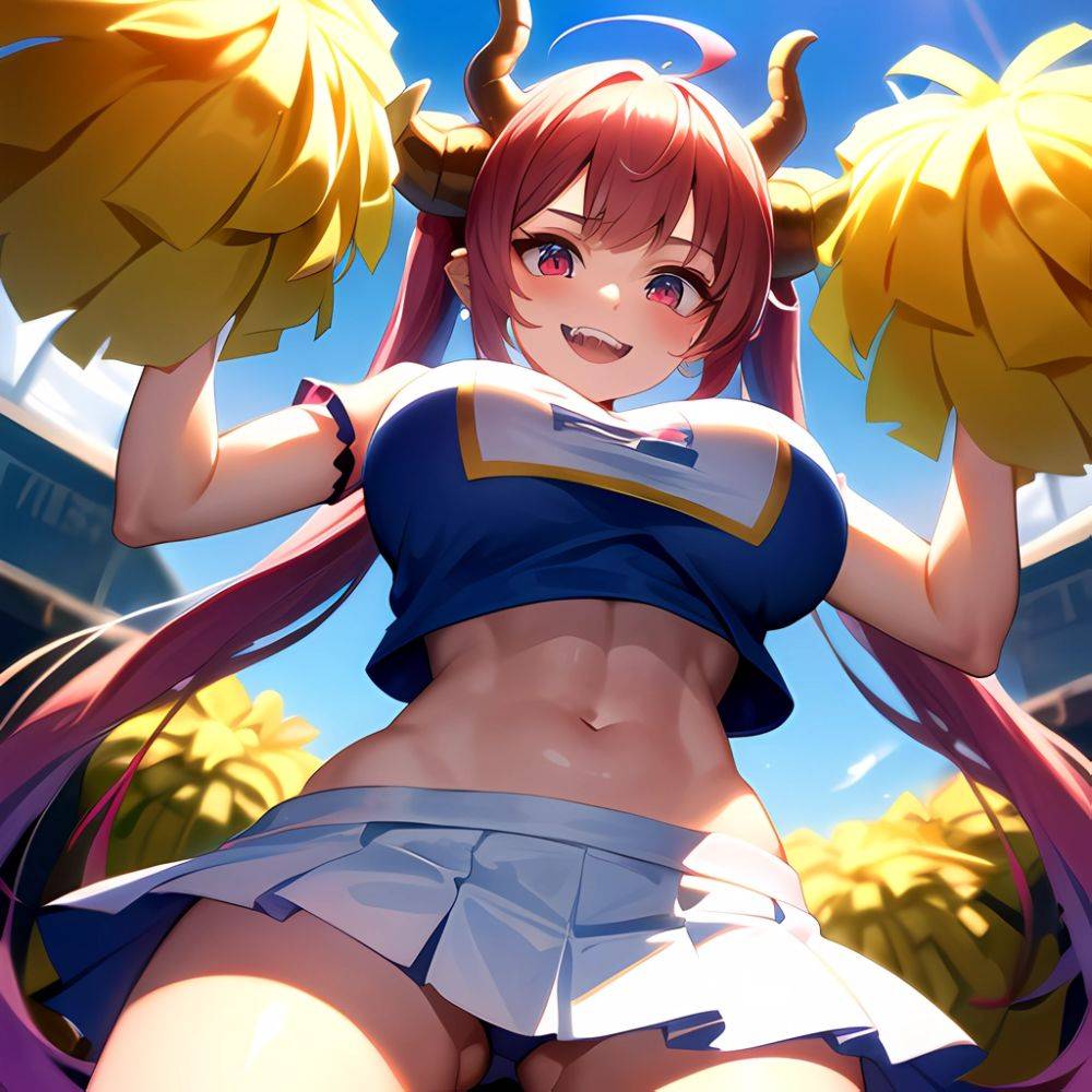 1girl Absurdres White Skirt Whitefrok Breasts Cheerleader Dragon Girl Dragon Horns Highres Holding Holding Pom Poms Horns Huge B, 1366099049 - AI Hentai - #main