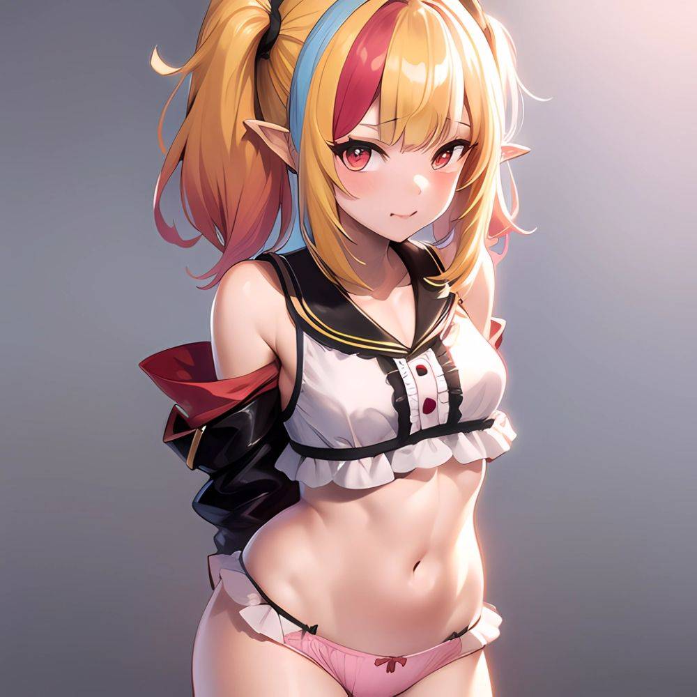 1girl Blonde Hair Frilled Panties Frills Highres Hip Bones Looking At Viewer Makaino Ririmu Multicolored Hair Navel Nijisanji No, 3551660169 - AI Hentai - #main