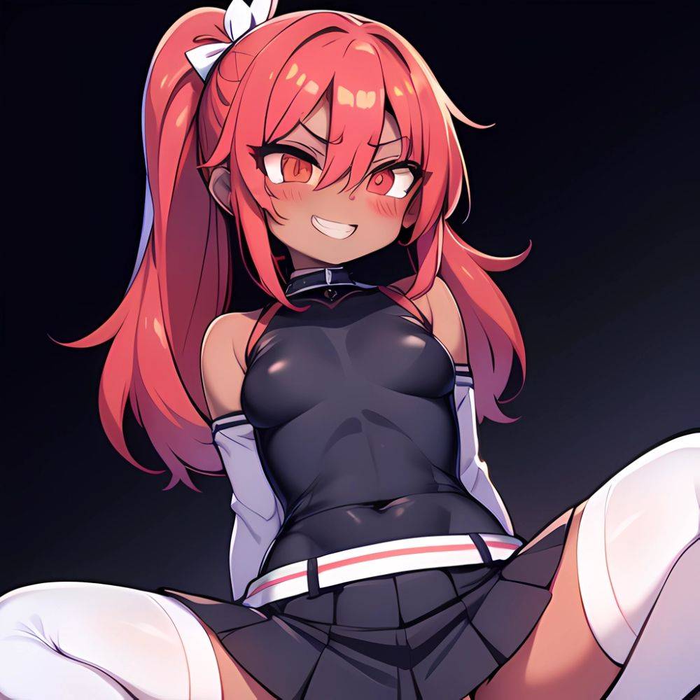 1girl Arms Behind Back Black Skirt Bodysuit Breasts Covered Navel Dark Skinned Female Dark Skin Detached Sleeves Feet Out Of, 2680049427 - AI Hentai - #main