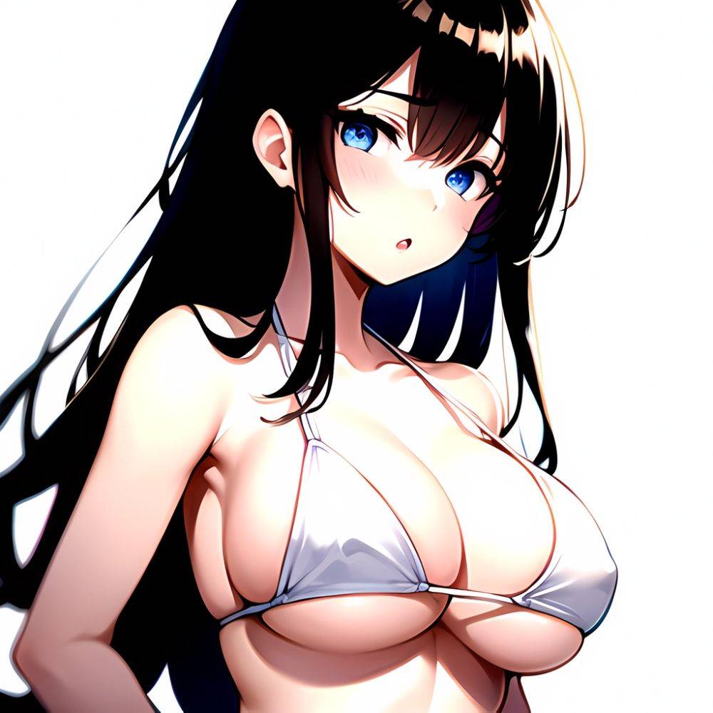 1girl O Absurdres Bikini White Bikini Black Hair Blue Eyes Breasts Cleavage Collarbone Commentary Request Highres Large Breasts, 3102605419 - AI Hentai - #main