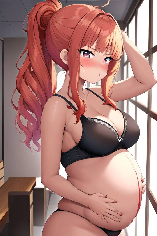 Anime Pregnant Small Tits 18 Age Pouting Lips Face Ginger Hair Bun Hair Style Dark Skin Dark Fantasy Office Side View Yoga Bra 3663306456025249677 - AI Hentai - #main