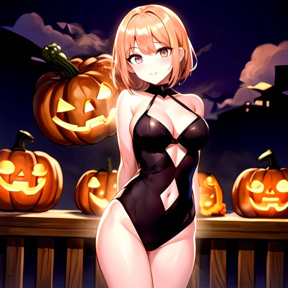 1girl Solo Sexy Outfit Halloween Pumpkins Standing Arms Behind Back, 1007049862 - AI Hentai - #main