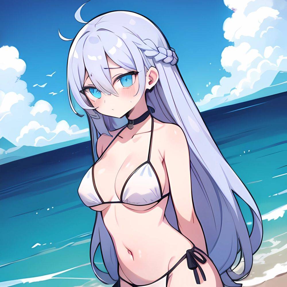 Lexington Warship Girls R 1girl Bikini Blue Eyes Blue Sky Braid Breasts Cloud Collarbone Day French Braid Grey Hair Hair, 846708842 - AI Hentai - #main