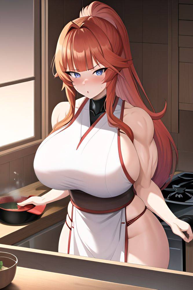 Anime Muscular Huge Boobs 30s Age Shocked Face Ginger Slicked Hair Style Light Skin Cyberpunk Lake Front View Cooking Geisha 3662378743092618026 - AI Hentai - #main