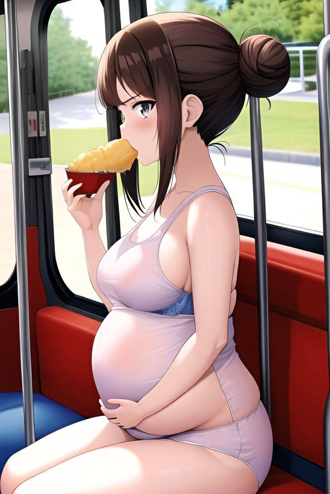 Anime Pregnant Small Tits 70s Age Serious Face Brunette Hair Bun Hair Style Light Skin Film Photo Bus Side View Eating Bra 3662977893123746214 - AI Hentai - #main