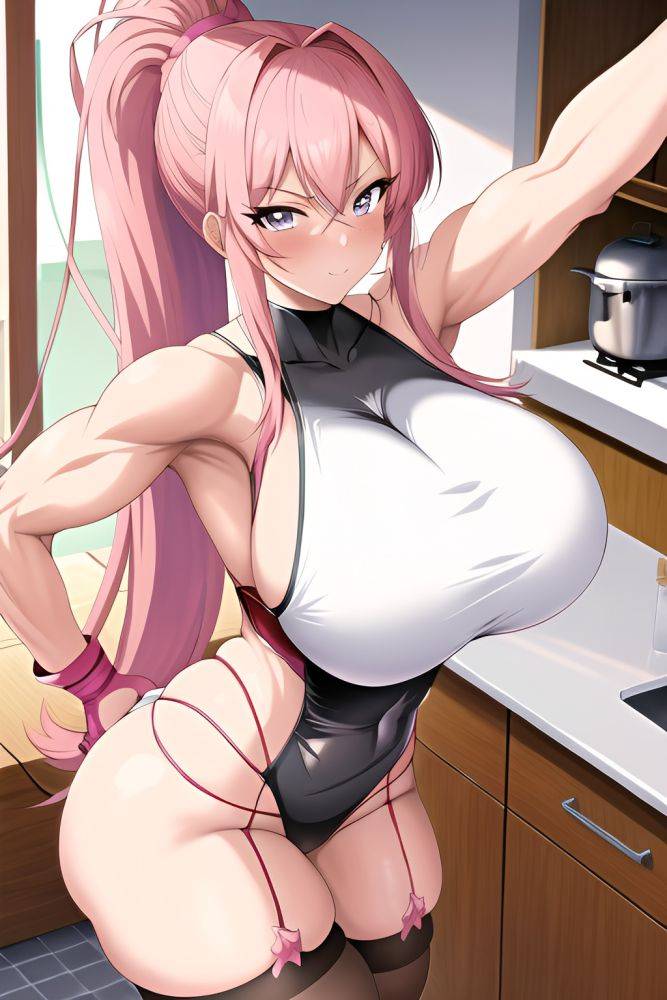 Anime Muscular Huge Boobs 60s Age Seductive Face Pink Hair Ponytail Hair Style Light Skin Film Photo Kitchen Close Up View T Pose Stockings 3663240745125710787 - AI Hentai - #main