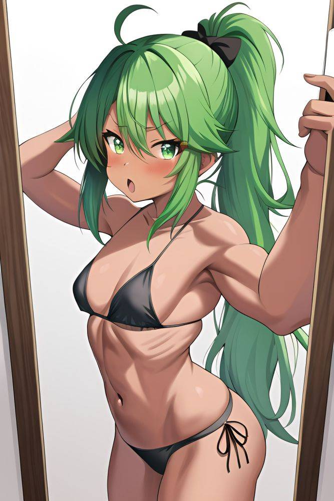 Anime Muscular Small Tits 80s Age Shocked Face Green Hair Ponytail Hair Style Dark Skin Mirror Selfie Jungle Front View Jumping Fishnet 3663457211463659618 - AI Hentai - #main
