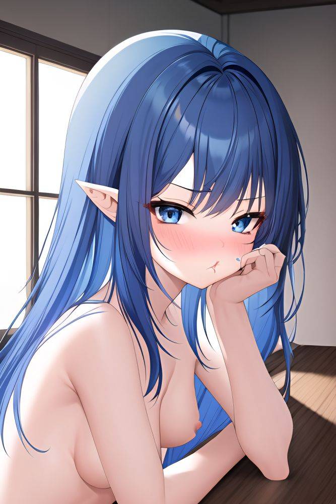 Anime Skinny Small Tits 70s Age Pouting Lips Face Blue Hair Bangs Hair Style Light Skin Dark Fantasy Prison Close Up View Sleeping Nude 3663704603209603460 - AI Hentai - #main