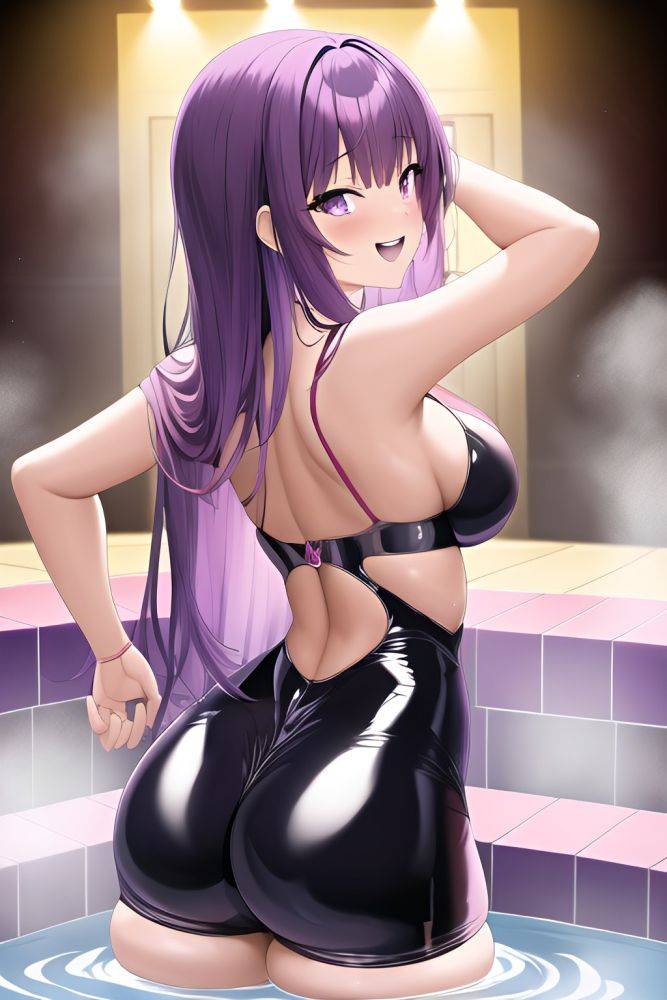 Anime Busty Small Tits 40s Age Laughing Face Purple Hair Bangs Hair Style Dark Skin Crisp Anime Stage Back View Bathing Latex 3663723927769362671 - AI Hentai - #main