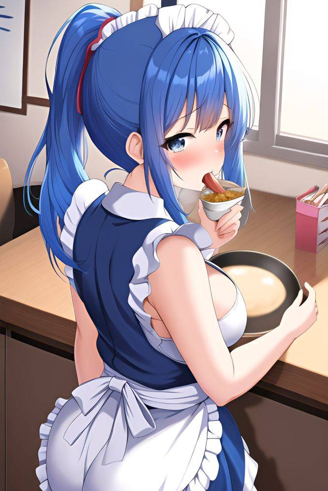 Anime Chubby Small Tits 18 Age Orgasm Face Blue Hair Ponytail Hair Style Light Skin Soft + Warm Office Back View Eating Maid 3663762585292507746 - AI Hentai - #main