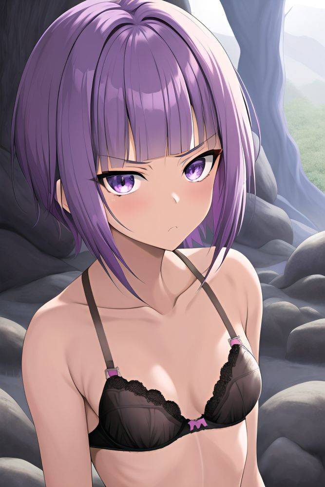 Anime Skinny Small Tits 50s Age Serious Face Purple Hair Pixie Hair Style Dark Skin Soft Anime Cave Close Up View Cumshot Bra 3663781909243587192 - AI Hentai - #main