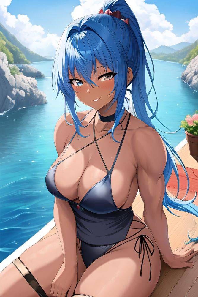 Anime Muscular Small Tits 50s Age Happy Face Blue Hair Ponytail Hair Style Dark Skin Painting Yacht Close Up View Cooking Fishnet 3663932666003638893 - AI Hentai - #main