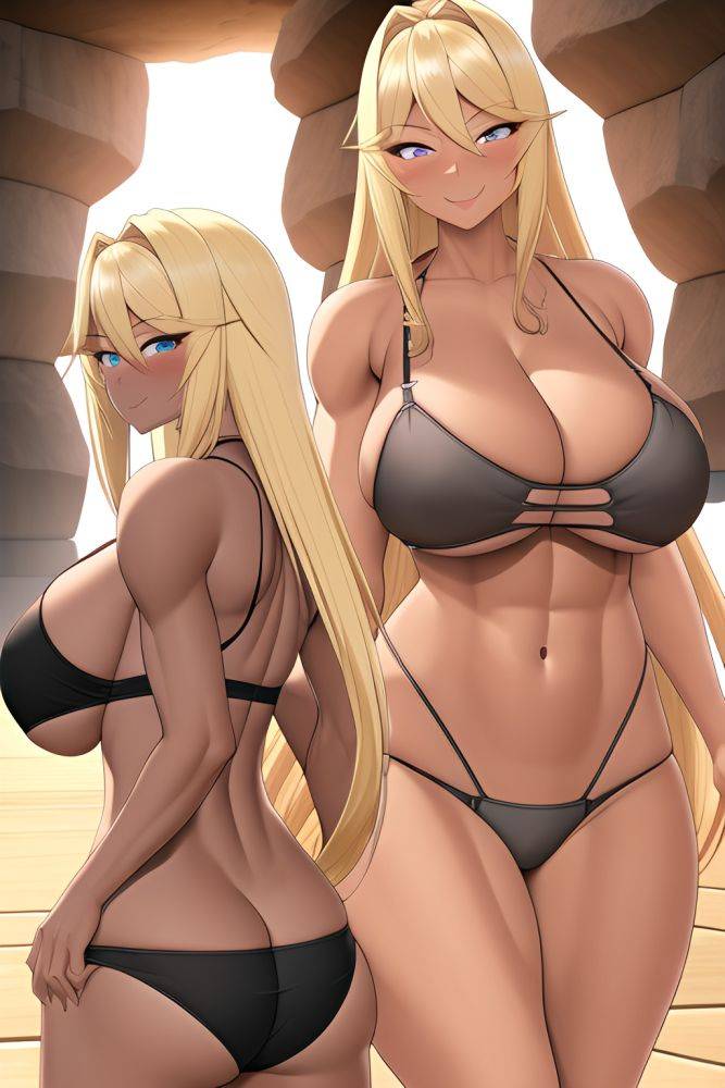 Anime Muscular Huge Boobs 40s Age Happy Face Blonde Straight Hair Style Dark Skin 3d Cave Back View Jumping Bra 3663955858827344896 - AI Hentai - #main