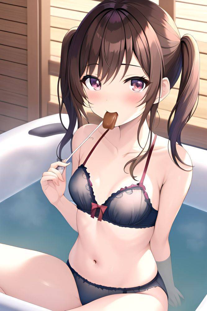 Anime Skinny Small Tits 40s Age Happy Face Brunette Pigtails Hair Style Light Skin Skin Detail (beta) Hot Tub Close Up View Eating Lingerie 3663959724297966571 - AI Hentai - #main