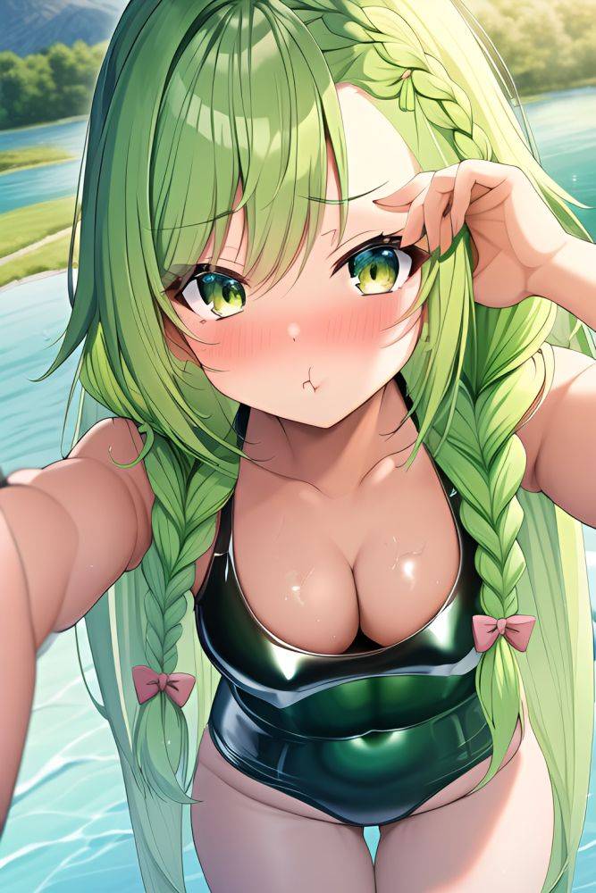 Anime Busty Small Tits 18 Age Pouting Lips Face Green Hair Braided Hair Style Dark Skin Illustration Lake Close Up View Working Out Latex 3663990645899232330 - AI Hentai - #main
