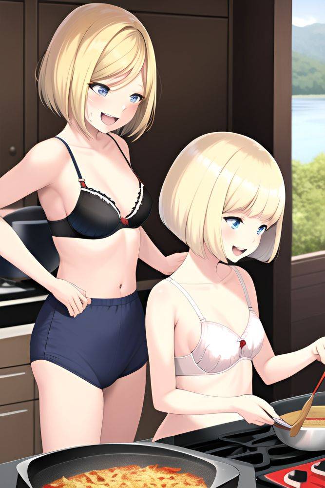 Anime Skinny Small Tits 60s Age Laughing Face Blonde Bobcut Hair Style Light Skin Skin Detail (beta) Lake Side View Cooking Bra 3664141399081985259 - AI Hentai - #main